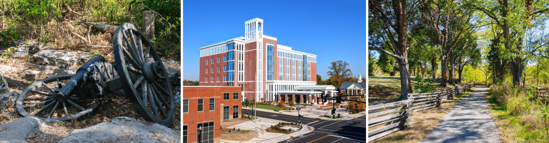 A building with a cannon in front.