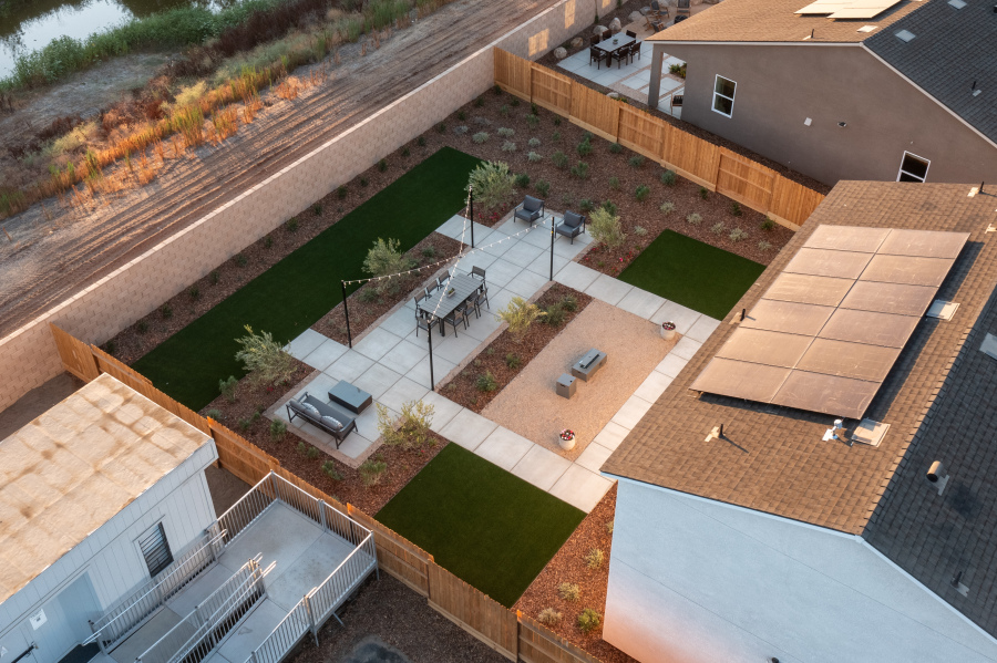 A high angle view of a building.