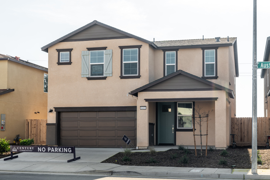 A building with a garage.