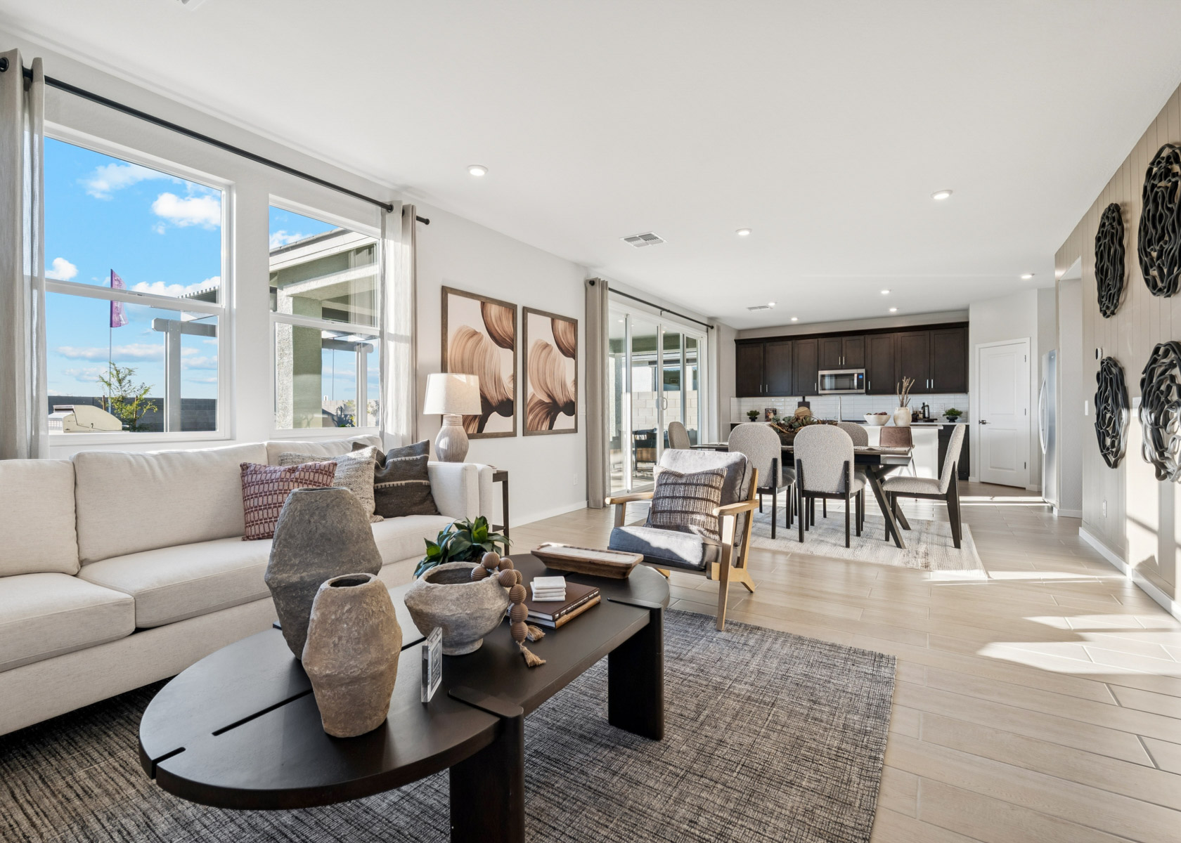 A living room with a large window.
