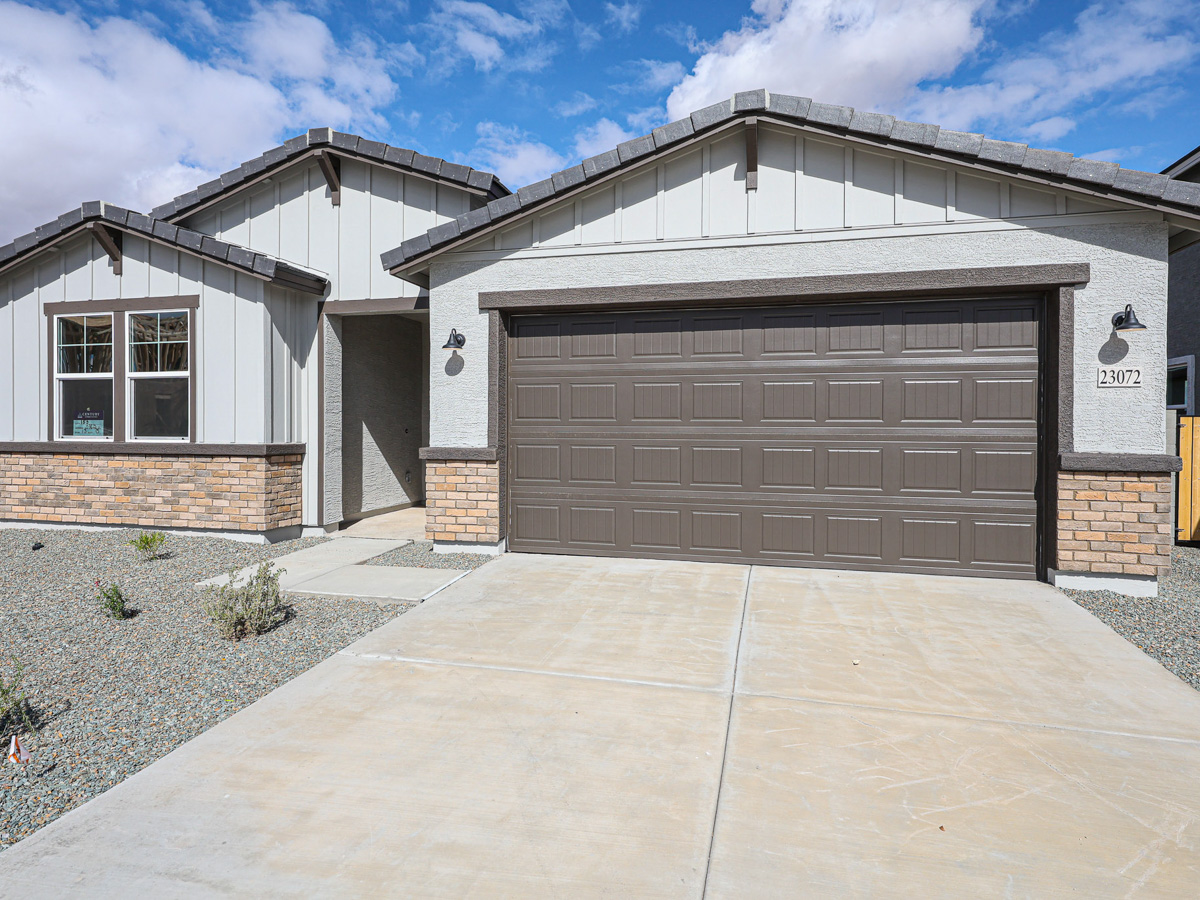 A building with a garage.