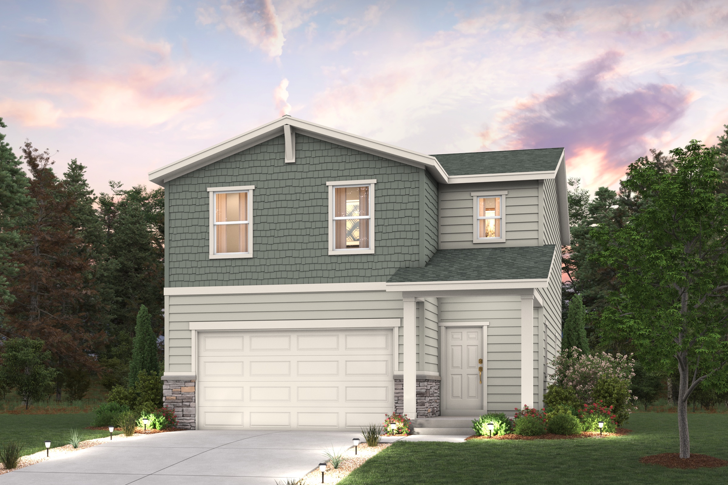 home in the Empress floorplan render with landscaping Elevation B