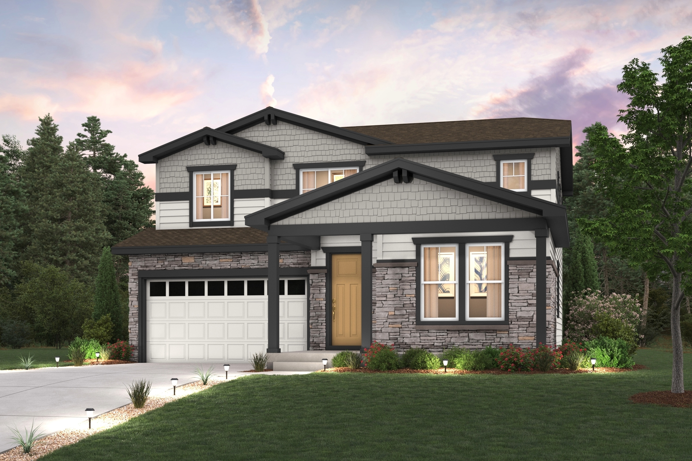 Marion Residence rendering with Elevation B exterior finishes