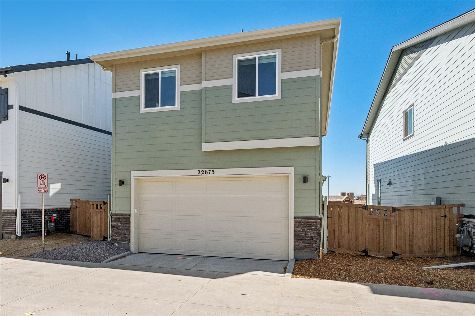 A garage in a neighborhood.