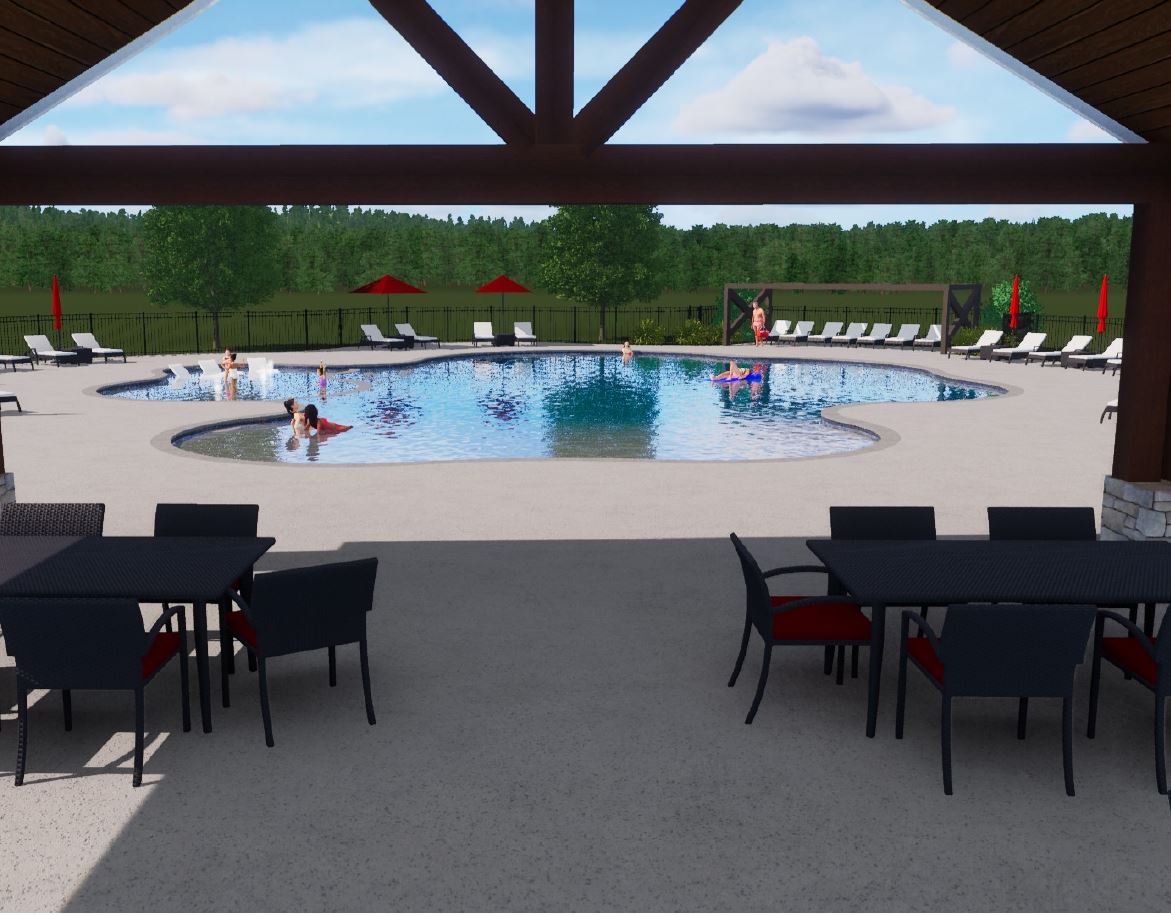 A pool with people in it.