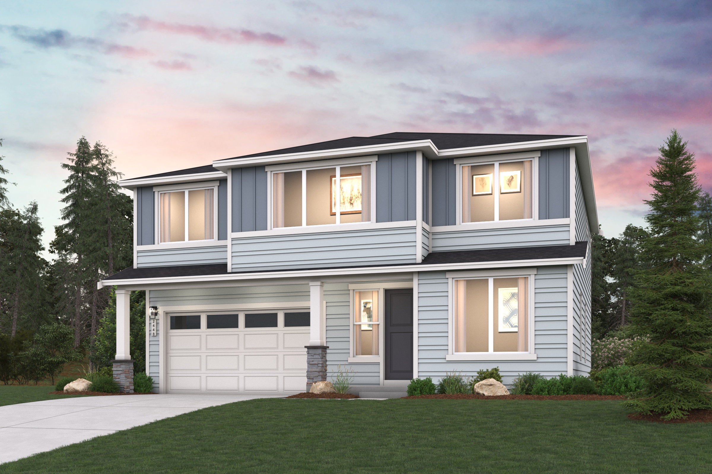 A house with a large front yard.