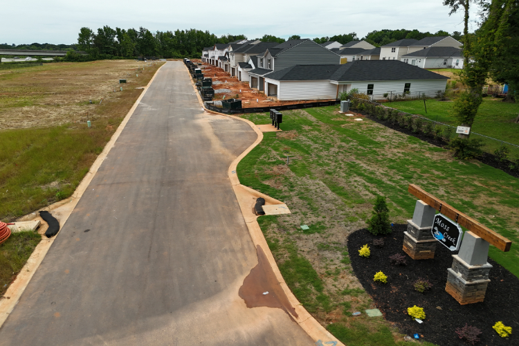 A road with houses on the side.